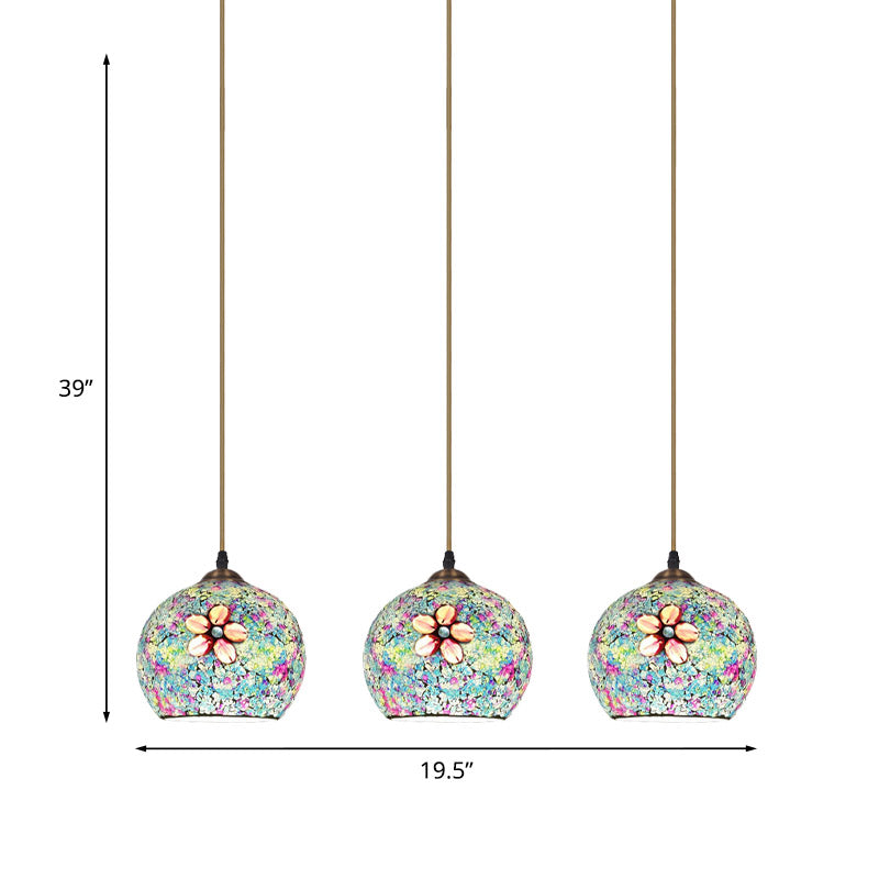 Tiffany-Style Multicolored Flower Glass Hanging Light with 3 Heads in Bronze