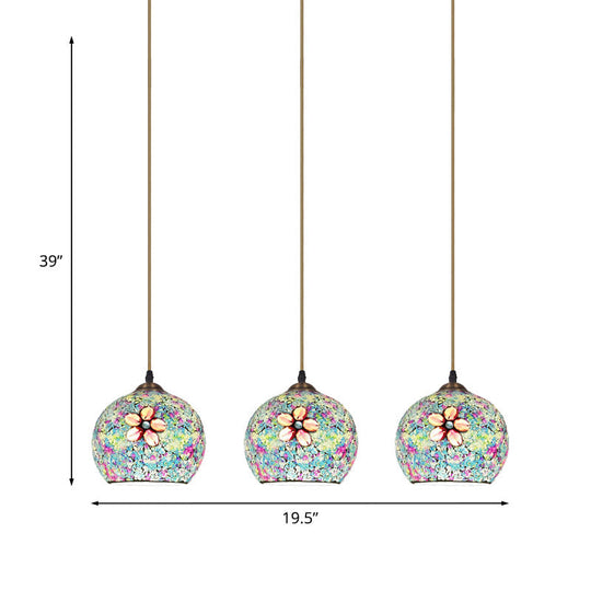 Tiffany Style Multicolored Flower Glass Suspension Lighting - 3 Heads Bronze Finish