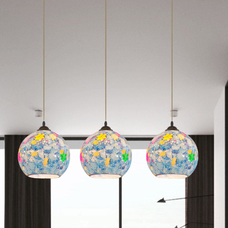 Tiffany Glass Pendant Lamp With Stunning Blue Multi Leaf-Pattern Globe - Baroque Ceiling Light