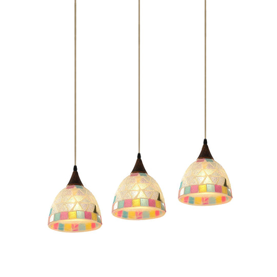 Mediterranean Style Shell Bell Pendant Light With Mosaic Edge - 3-Light Bronze Hanging Lamp