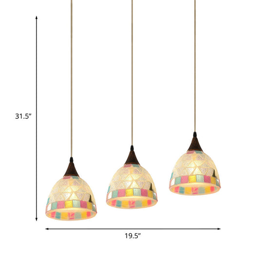 Mediterranean Style Shell Bell Pendant Light With Mosaic Edge - 3-Light Bronze Hanging Lamp