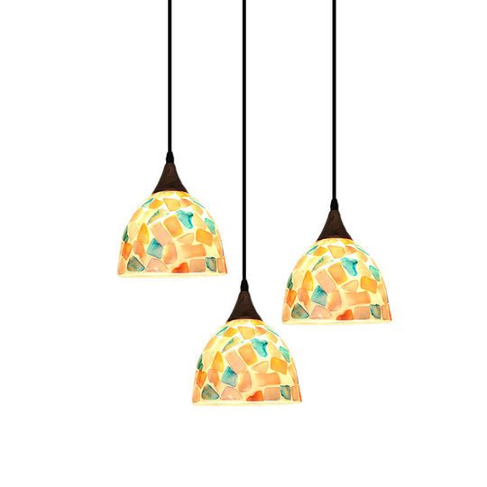 Mosaic Tile Shell Drop Tiffany-Style Pendant Lamp with Bell Shape, Bronze Finish - 3 Bulbs, Multi-Light Design