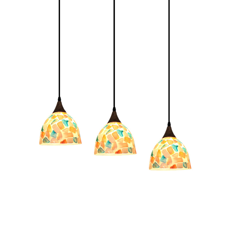 Mosaic Tile Shell Drop Tiffany-Style Pendant Lamp with Bell Shape, Bronze Finish - 3 Bulbs, Multi-Light Design