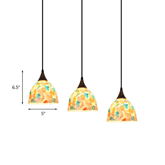 Mosaic Tile Shell Drop Tiffany-Style Pendant Lamp with Bell Shape, Bronze Finish - 3 Bulbs, Multi-Light Design