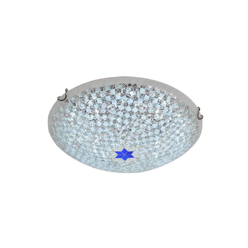 Mediterranean Clear Crackle Glass Flushmount Lighting Checkered Basket Design 2/3-Head 12/16 Width