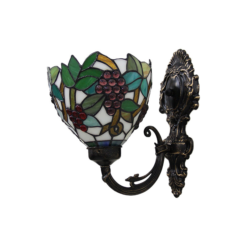 Tiffany Stained Glass Grape Pattern Wall Sconce - Green/White/Black