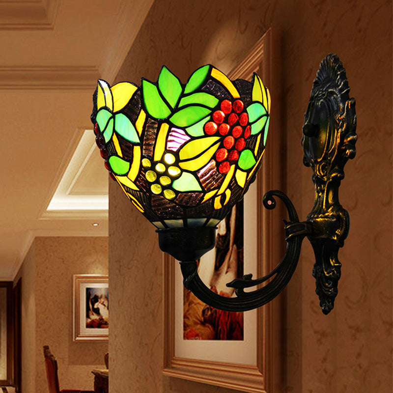 Tiffany Stained Glass Grape Pattern Wall Sconce - Green/White/Black