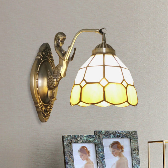 Living Room Wall Mounted Light: Bronze Mermaid Lamp With Blue & White Glass Shade