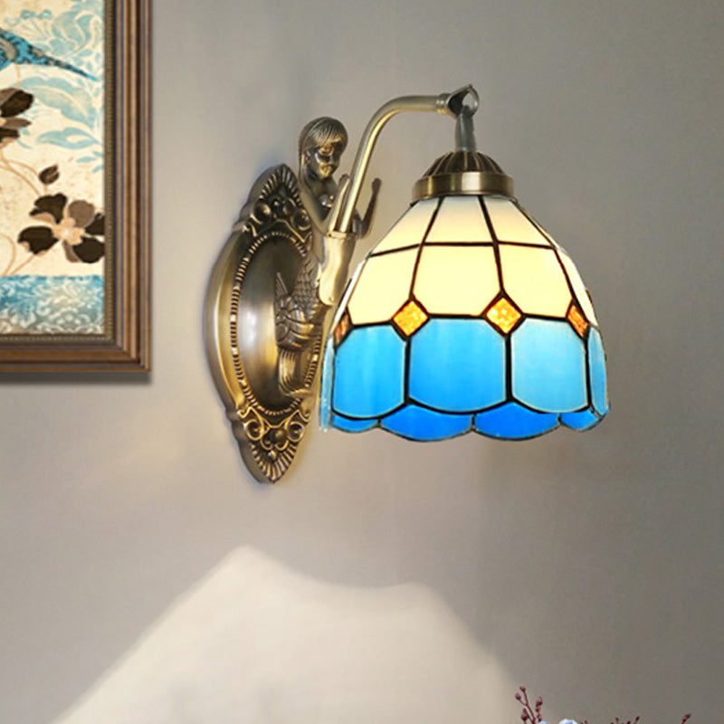 Living Room Wall Mounted Light: Bronze Mermaid Lamp With Blue & White Glass Shade