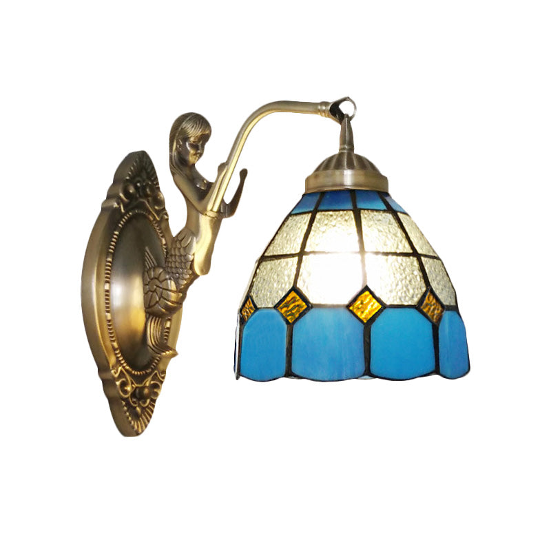 Living Room Wall Mounted Light: Bronze Mermaid Lamp With Blue & White Glass Shade