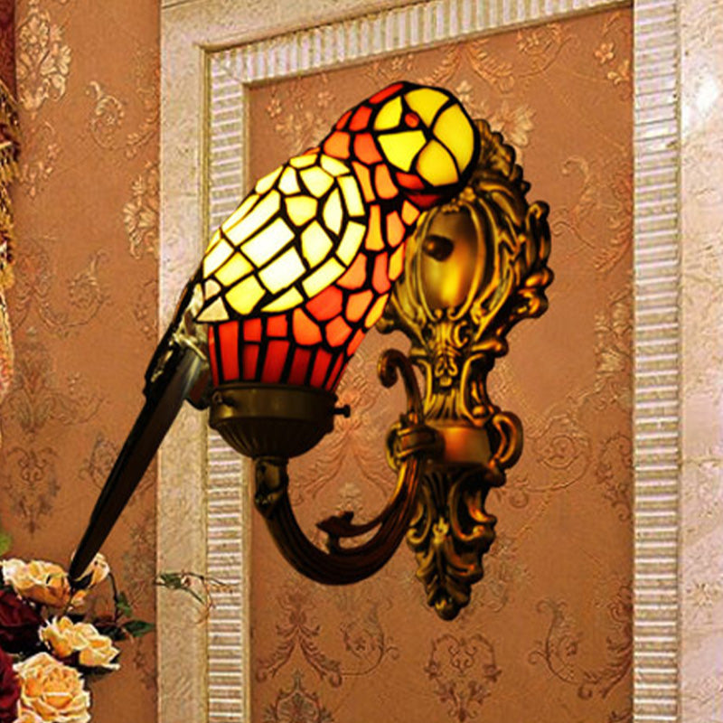 Tiffany Parrot Wall Sconce With Stained Glass And Gold Finish