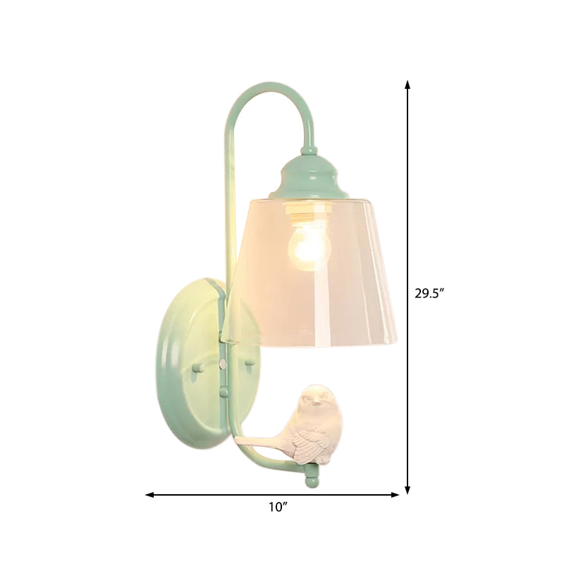 Modern Metal And Glass Sconce Light With Clear Bucket Wall Design Bird Deco For Dining Room