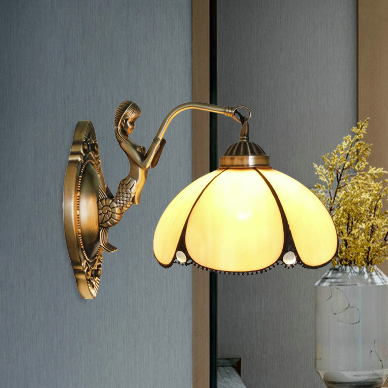 Mediterranean Beige Glass Wall Sconce With Mermaid Arm For Bathroom 1 /