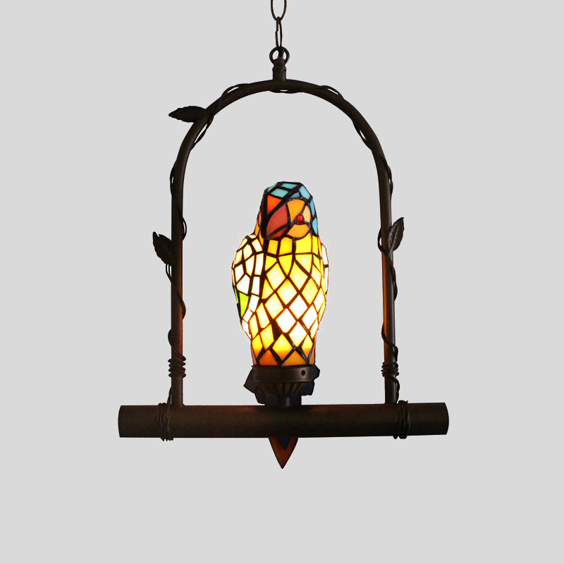 Yellow Stained Glass Victorian Parrot Wall Light with Swing - Mediterranean Style, 1-Light Sconce