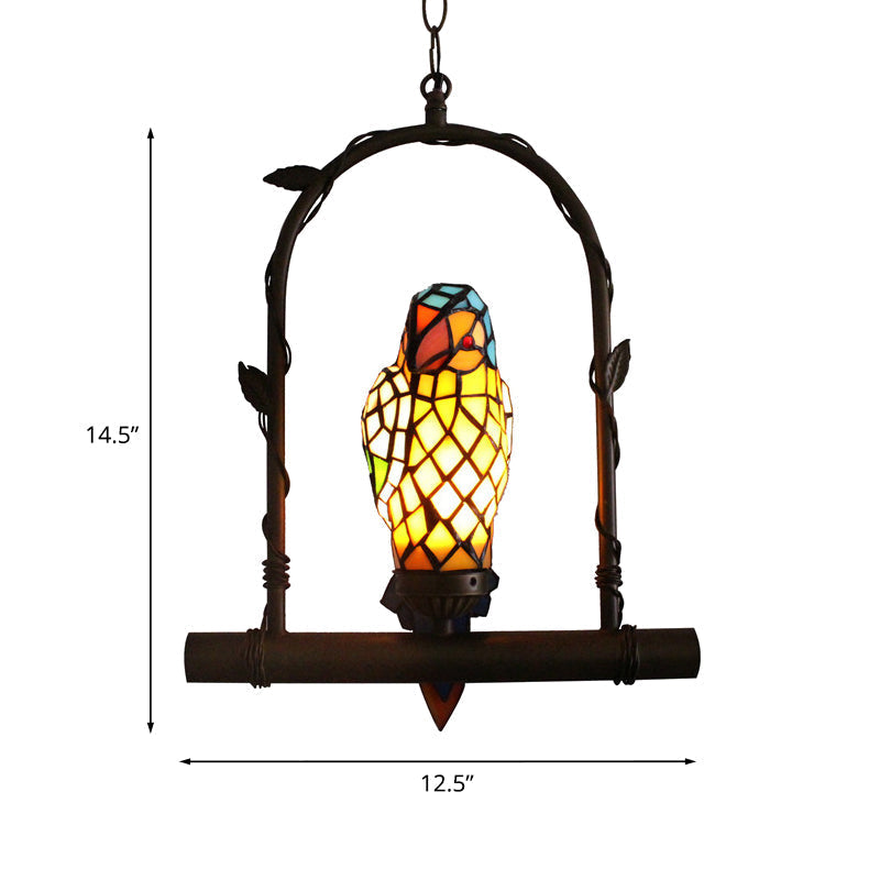 Yellow Stained Glass Victorian Parrot Wall Light with Swing - Mediterranean Style, 1-Light Sconce