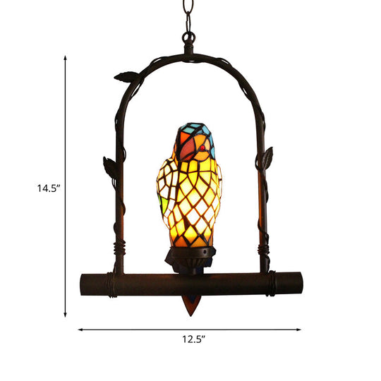 Yellow Stained Glass Victorian Parrot Wall Light with Swing - Mediterranean Style, 1-Light Sconce