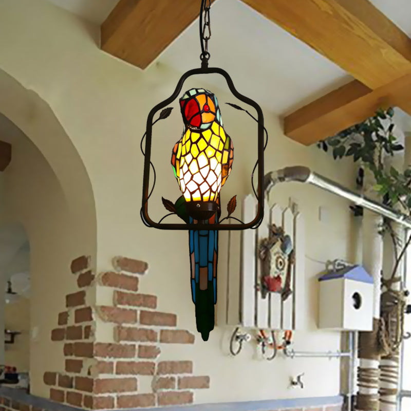 Baroque Blue Cut Glass Parrot Wall Sconce With Swing Perch - Unique Long Feather Light Fixture