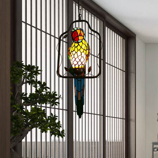 Baroque Blue Cut Glass Parrot Wall Sconce with Perch Swing and Feather Fixture