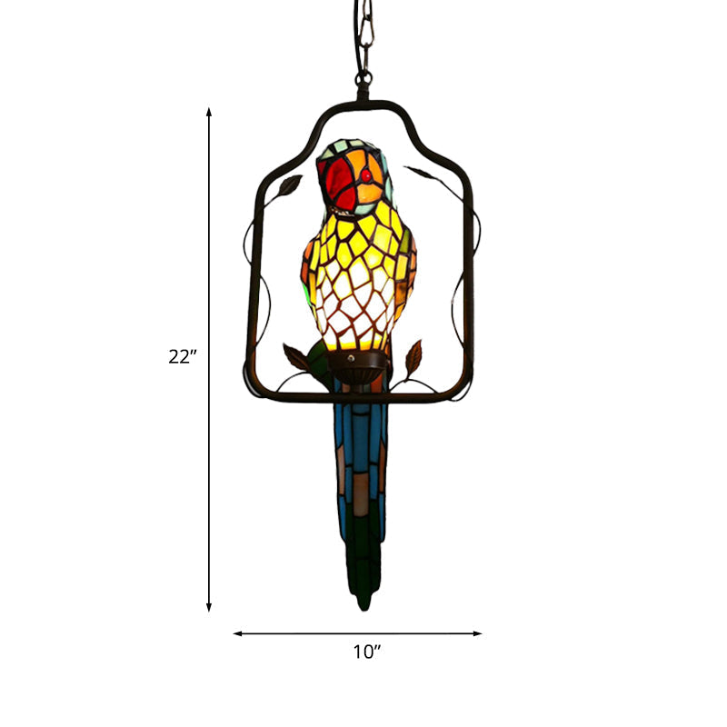 Baroque Blue Cut Glass Parrot Wall Sconce with Perch Swing and Feather Fixture