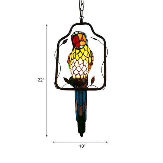 Baroque Blue Cut Glass Parrot Wall Sconce with Perch Swing and Feather Fixture