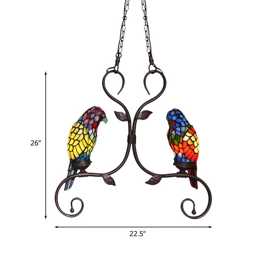 Bronze Parrot Chandelier: Cut Glass, Baroque Style, 2 Heads Pendant Lighting with Elegant Frame