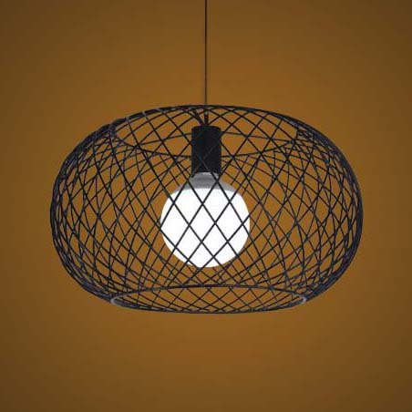 Industrial Loft Suspension Light With Metal Cage And Black Finish - 1 Head Pendant Lamp Drum Shade