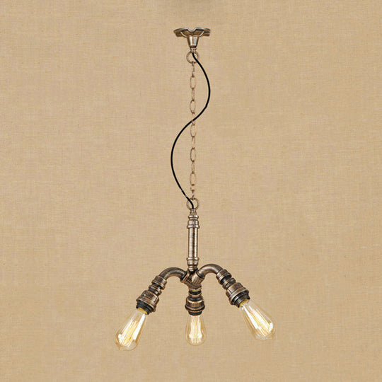 Antique Bronze 3-Light Open Bulb Chandelier - Farmhouse Hanging Fixture with Stylish Pipe Design