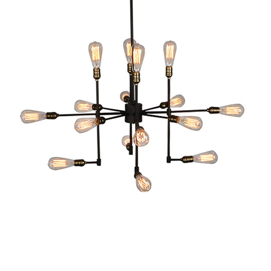 Vintage Industrial Multi-Light Chandelier - Iron Exposed Pendant Lighting for Dining Room, Black