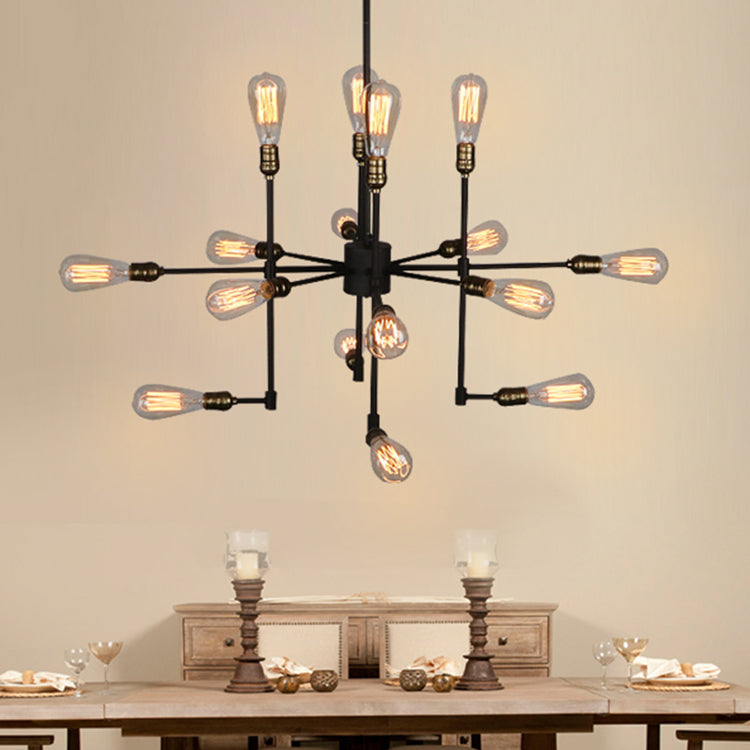 Vintage Industrial Multi-Light Chandelier - Iron Exposed Pendant Lighting for Dining Room, Black