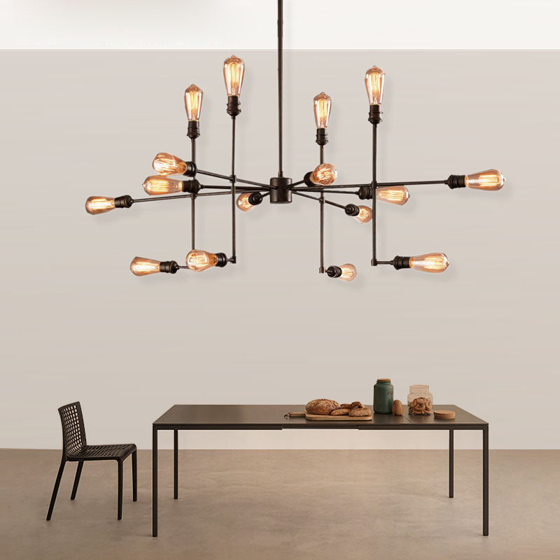 Vintage Industrial Multi-Light Chandelier - Iron Exposed Pendant Lighting for Dining Room, Black