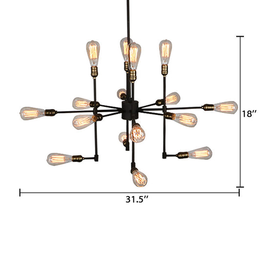 Vintage Industrial Multi-Light Chandelier - Iron Exposed Pendant Lighting for Dining Room, Black