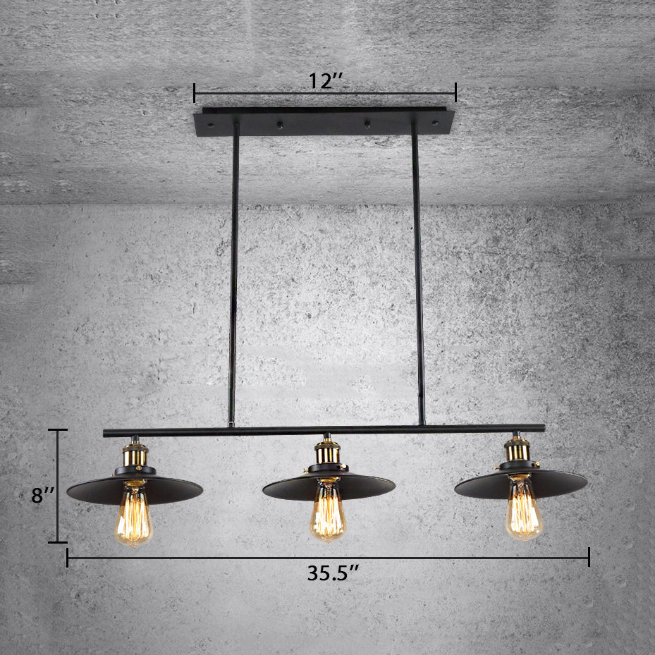 3-Light Island Pendant With Vintage Black Metal Shade - Industrial Indoor Lighting