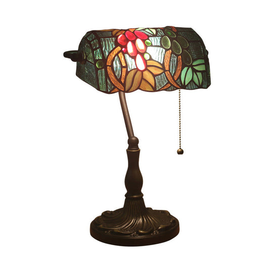 Bronze Nightstand Lamp With Cut Glass Rollover Shade - Baroque Grape Patterned Pull Chain 1 Head