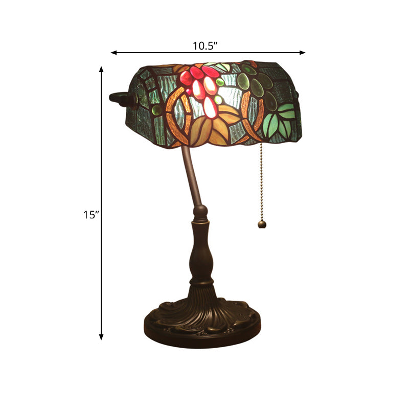 Bronze Nightstand Lamp With Cut Glass Rollover Shade - Baroque Grape Patterned Pull Chain 1 Head