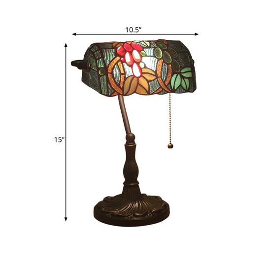 Bronze Nightstand Lamp With Cut Glass Rollover Shade - Baroque Grape Patterned Pull Chain 1 Head