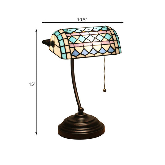 Tiffany Rhombus Patterned Desk Lamp With Cut Glass Pull Chain In Brown/Blue/Green/White