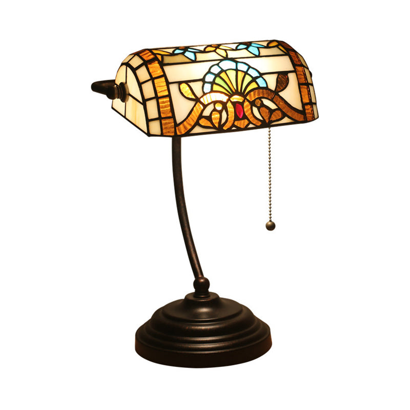 Tiffany Rhombus Patterned Desk Lamp With Cut Glass Pull Chain In Brown/Blue/Green/White