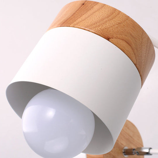 Nordic Style 3-Light Metal Cylindrical Ceiling Semi Flush Chandelier With White Wooden Cap For