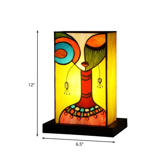 Green Baroque Rectangle Night Lamp With Hand-Cut Glass: Abstract Woman Pattern