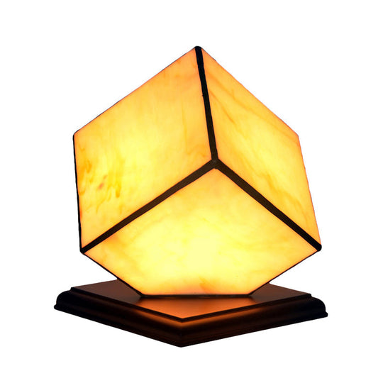 Mediterranean Style Beige Glass Cubic Night Light With Plug-In Cord