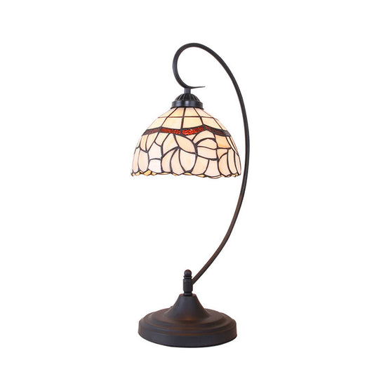 Tiffany Style Stained Glass Swirl Arm Night Lamp - Black Finish Table Lighting With Bowl Shade