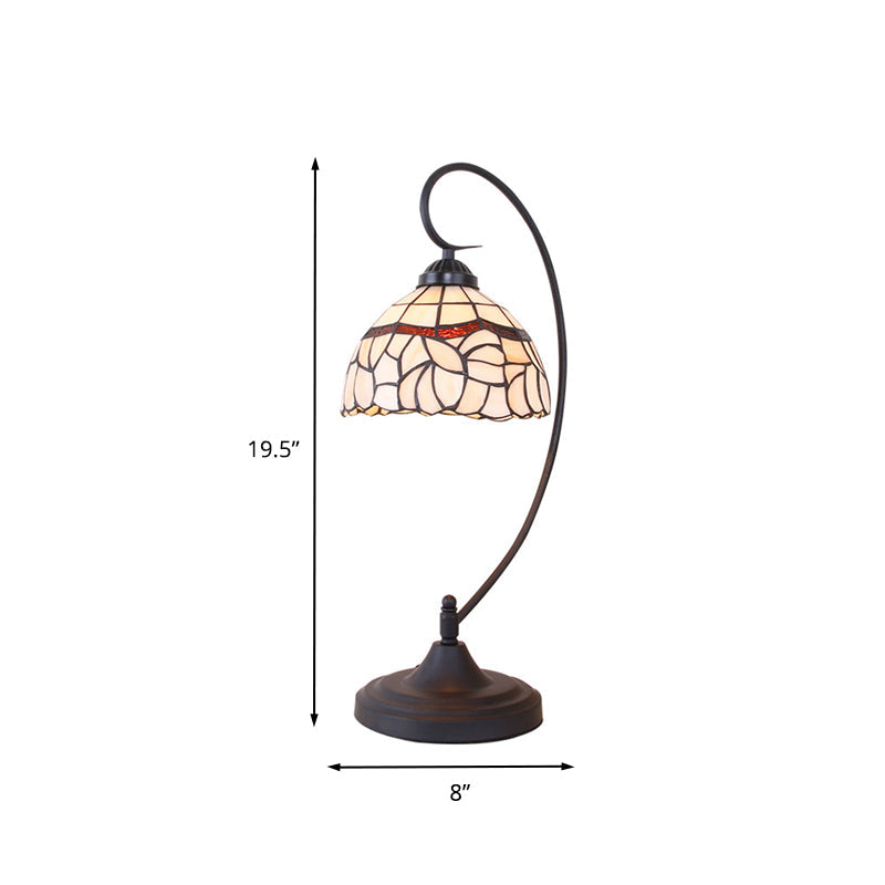 Tiffany Style Stained Glass Swirl Arm Night Lamp - Black Finish Table Lighting With Bowl Shade