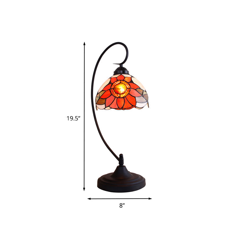 Tiffany Black Sunflower Patterned Nightstand Lamp With Bowl Cut Glass Shade - Perfect Living Room