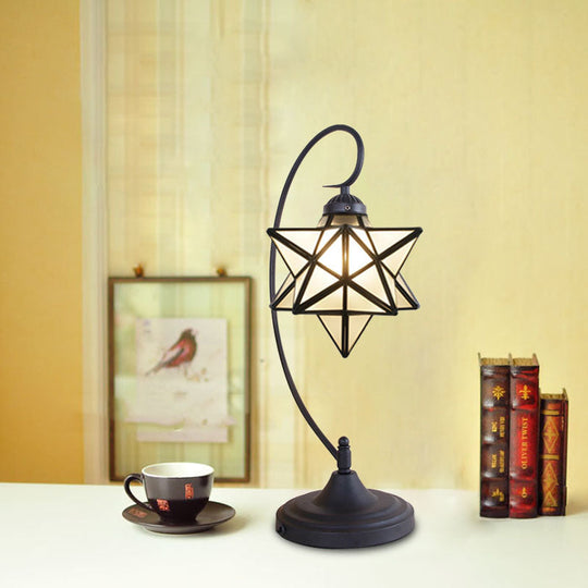 Star Shaped Tiffany Nightstand Lamp With Twisted Arm - Clear/Silver Glass Night Lighting For Coffee