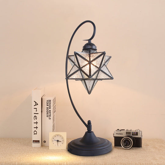 Star Shaped Tiffany Nightstand Lamp With Twisted Arm - Clear/Silver Glass Night Lighting For Coffee