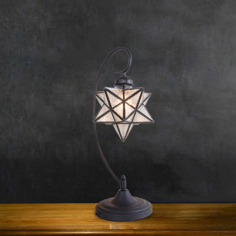 Star Shaped Tiffany Nightstand Lamp With Twisted Arm - Clear/Silver Glass Night Lighting For Coffee