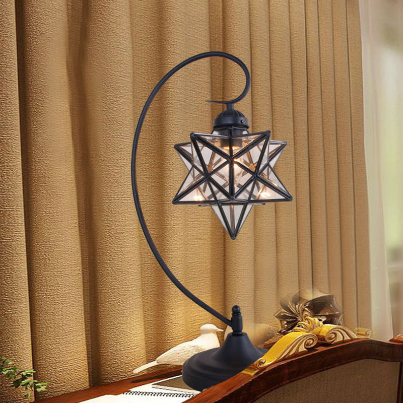 Star Shaped Tiffany Nightstand Lamp With Twisted Arm - Clear/Silver Glass Night Lighting For Coffee