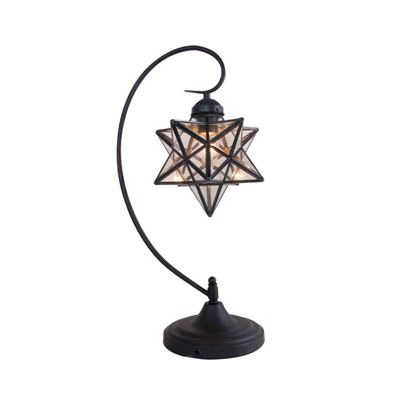 Star Shaped Tiffany Nightstand Lamp With Twisted Arm - Clear/Silver Glass Night Lighting For Coffee