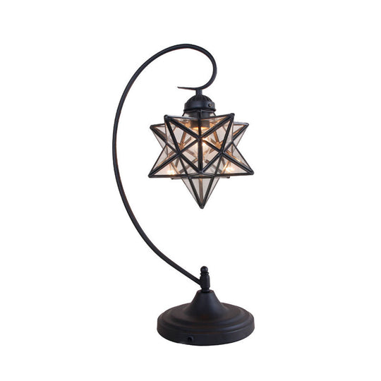 Star Shaped Tiffany Nightstand Lamp With Twisted Arm - Clear/Silver Glass Night Lighting For Coffee