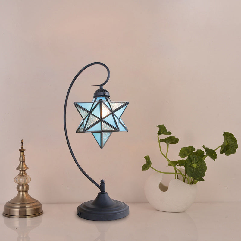 Baroque Black Pentagram Nightstand Lamp - 1 Head Glass Night Table Light For Bedside In